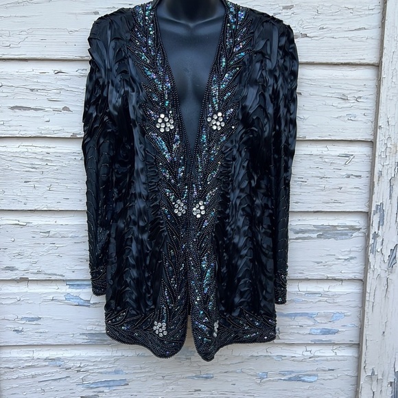 Vintage 90s Y2K Silk Beaded De Oscar Collection Formal Event Women’s jacket 16 5 - Picture 1 of 9